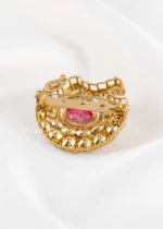 Red Antique Gold Plated Kundan Brooch- BRO002775 - Image 3