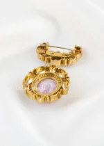 Red Antique Gold Plated Kundan Brooch- BRO002777 - Image 3