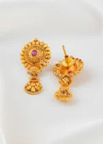 Red Antique Gold Plated Traditional Necklace Set- NEC002757 - Image 3