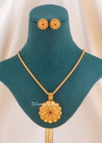 Red Antique Gold Plated Traditional Necklace Set- NEC002758