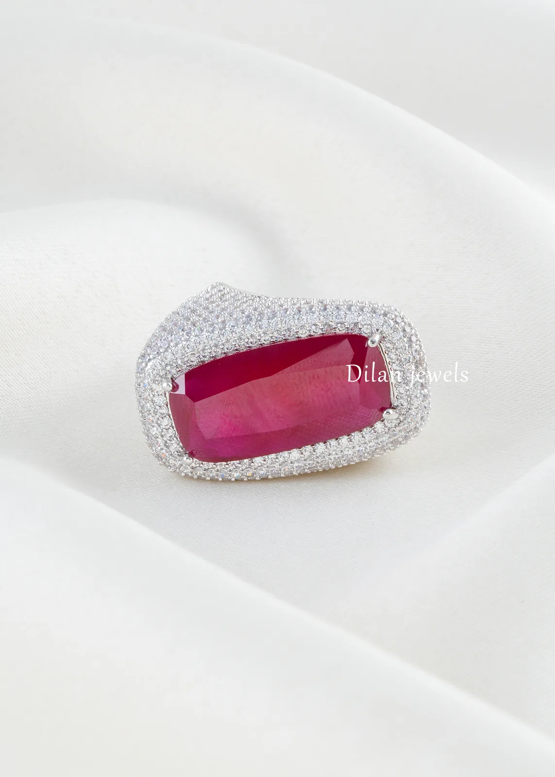Red-Gemstone-Diamond-Ring-Silver-RING02426 Red Gemstone Diamond Ring (Silver) RING02426 - Image 1