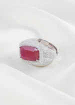 Red Gemstone Diamond Ring (Silver) RING02426 - Image 2