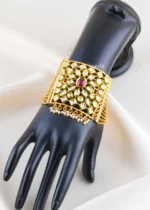 Red Gold Plated Kundan Bracelet- BRA002794