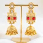 Red Gold Plated Kundan Earrings- EAR002749