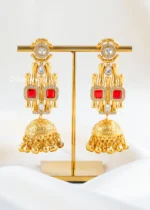 Red Gold Plated Kundan Earrings- EAR002749
