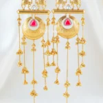 Red Gold Plated Kundan Earrings- EAR002750