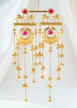 Red Gold Plated Kundan Earrings- EAR002750