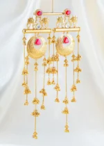 Red Gold Plated Kundan Earrings- EAR002750 - Image 2