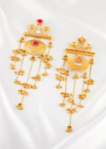 Red Gold Plated Kundan Earrings- EAR002750 - Image 3
