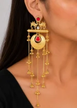 Red Gold Plated Kundan Earrings- EAR002750 - Image 4