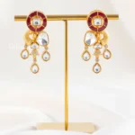 Red Gold Plated Kundan Earrings- EAR002872