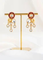 Red Gold Plated Kundan Earrings- EAR002872