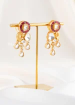 Red Gold Plated Kundan Earrings- EAR002872 - Image 2