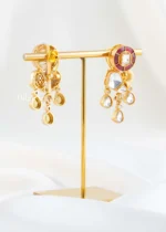 Red Gold Plated Kundan Earrings- EAR002872 - Image 3