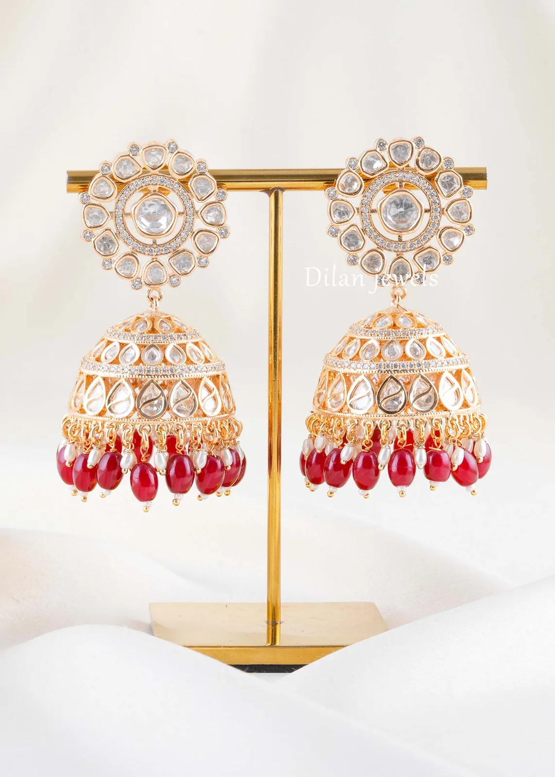 Red-Gold-Plated-Kundan-Traditional-Earrings-EAR002846 Red Gold Plated Kundan, Traditional Earrings- EAR002846 - Image 1