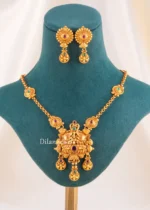 Red Green Antique Gold Plated Traditional Necklace Set- NEC002756
