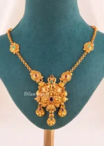 Red Green Antique Gold Plated Traditional Necklace Set- NEC002756 - Image 2