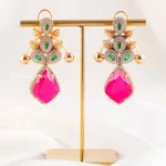 Red Green Gold Plated Diamond Earrings- EAR002871