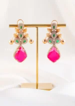 Red Green Gold Plated Diamond Earrings- EAR002871