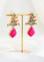 Red Green Gold Plated Diamond Earrings- EAR002871 - Image 2