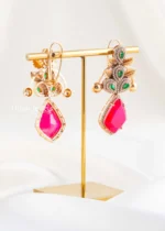 Red Green Gold Plated Diamond Earrings- EAR002871 - Image 3