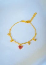 Red Heart Charm Bracelet (Yellow Gold) BRA001328