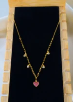 Red Heart Charm Necklace (Yellow Gold) NEC001337
