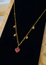 Red Heart Charm Necklace (Yellow Gold) NEC001337 - Image 3