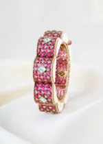 Red Kundan Scalloped Bracelate with Pearls (Yellow Gold) BRA002479