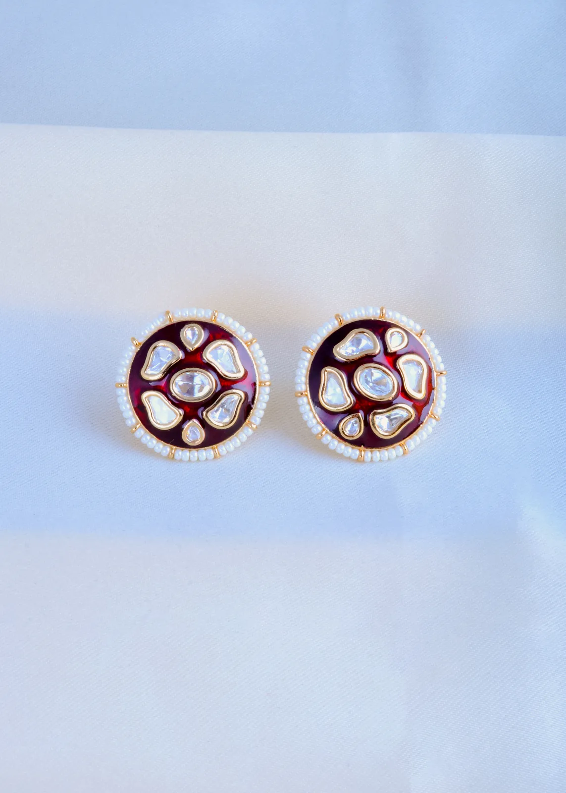 Red-Meenakari-Kundan-Earrings-Yellow-Gold-EAR000854a Red Meenakari Kundan Earrings (Yellow Gold) EAR000854 - Image 1