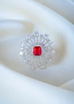 Red Shimmer Cocktail Ring (Silver) RING01397