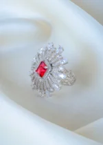 Red Shimmer Cocktail Ring (Silver) RING01397 - Image 2