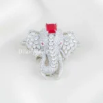 Red Silver Plated Diamond Brooch- BRO002779