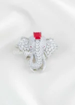 Red Silver Plated Diamond Brooch- BRO002779
