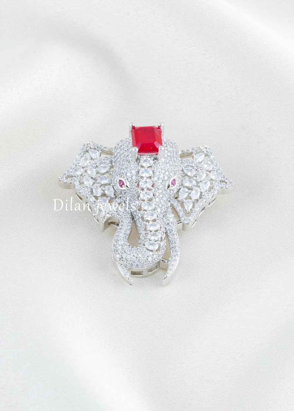 Red-Silver-Plated-Diamond-Brooches-BRO002779 Red Silver Plated Diamond Brooch- BRO002779 - Image 1