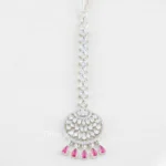 Red Silver Plated Diamond Maangtika- ACC002813