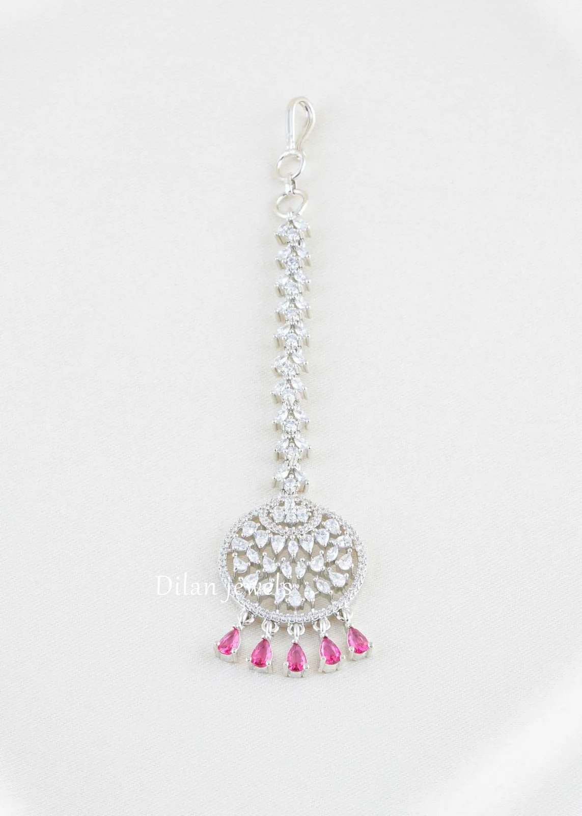 Red-Silver-Plated-Diamond-Maangtika-ACC002813 Red Silver Plated Diamond Maangtika- ACC002813 - Image 1
