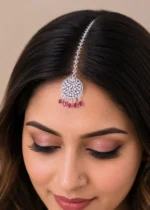 Red Silver Plated Diamond Maangtika- ACC002813 - Image 4