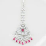 Red Silver Plated Diamond Maangtika- ACC002815