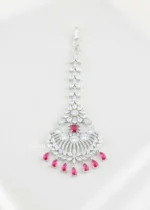 Red Silver Plated Diamond Maangtika- ACC002815
