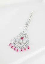 Red Silver Plated Diamond Maangtika- ACC002815 - Image 2