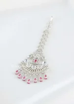 Red Silver Plated Diamond Maangtika- ACC002815 - Image 3