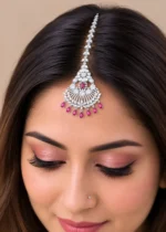 Red Silver Plated Diamond Maangtika- ACC002815 - Image 4