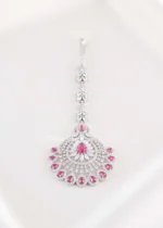 Red Silver Plated Diamond Maangtika- ACC002816