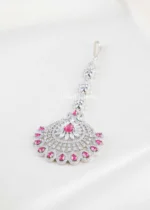Red Silver Plated Diamond Maangtika- ACC002816 - Image 2
