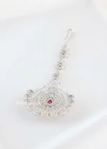 Red Silver Plated Diamond Maangtika- ACC002816 - Image 3