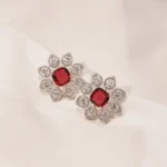 Red Statement Studs (Silver) EAR000437
