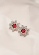 Red Statement Studs (Silver) EAR000437