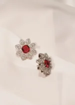 Red Statement Studs (Silver) EAR000437 - Image 3