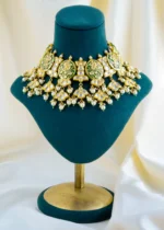 Regal Green Meenakari Kundan Polki Choker Set (Yellow Gold) NEC001583 - Image 2